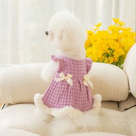 Warm and thickened dog clothes in autumn and winter; bow sweater skirt; dog sweater (colour: Purple skirt)